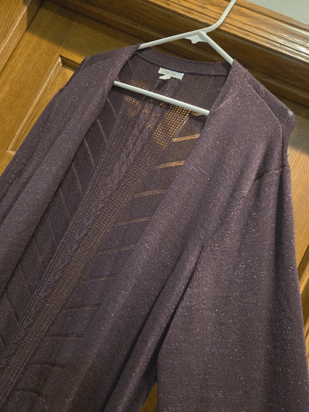 Maurices Plum Open-Front Glitter Knit Cardigan - Picture 8 of 15